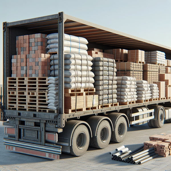 View of a truckload filled with building and construction materials shipment